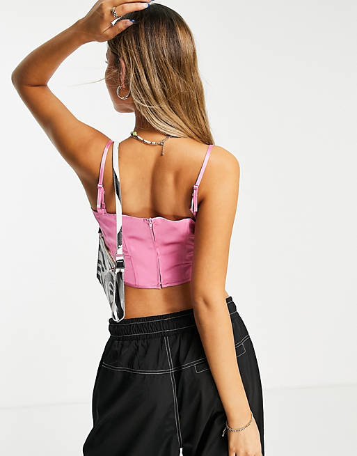 Tops COLLUSION satin corset top in bright pink 