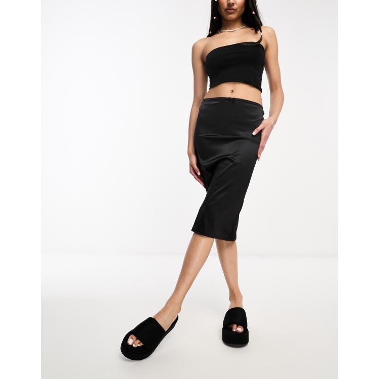 Black satin skirt clearance glassons