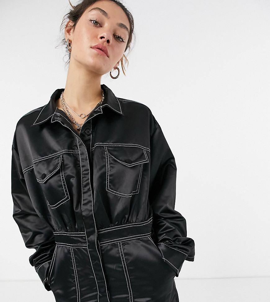COLLUSION satin jumpsuit with contrast stitch in black