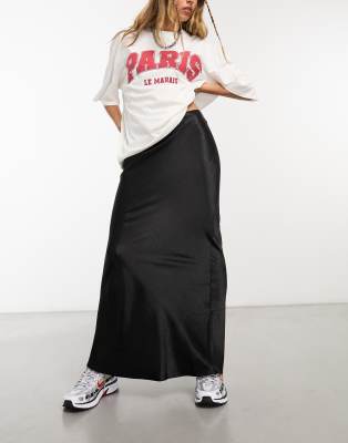 Collusion Satin Maxi Skirt In Black