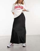 Mango denim maxi skirt in black