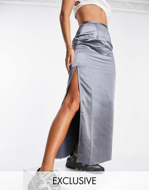 Satin gray 2025 maxi skirt