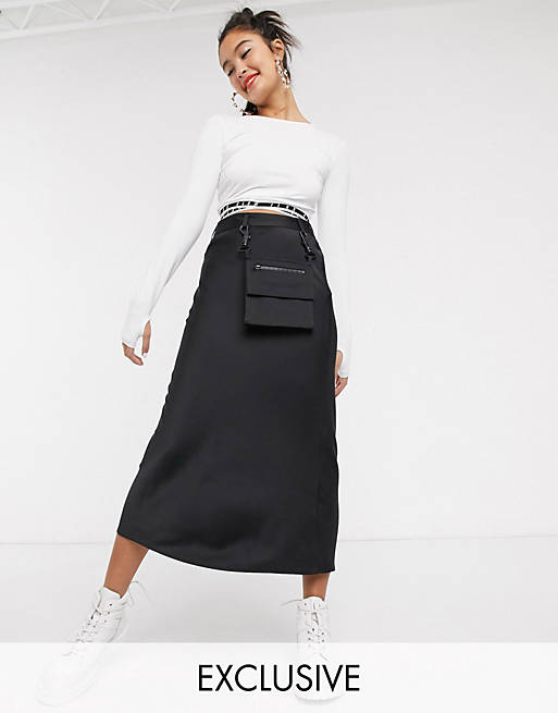 COLLUSION satin midi skirt with detachable bag | ASOS