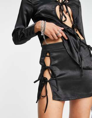 Collusion Satin Mini Skirt Co-ord In Black