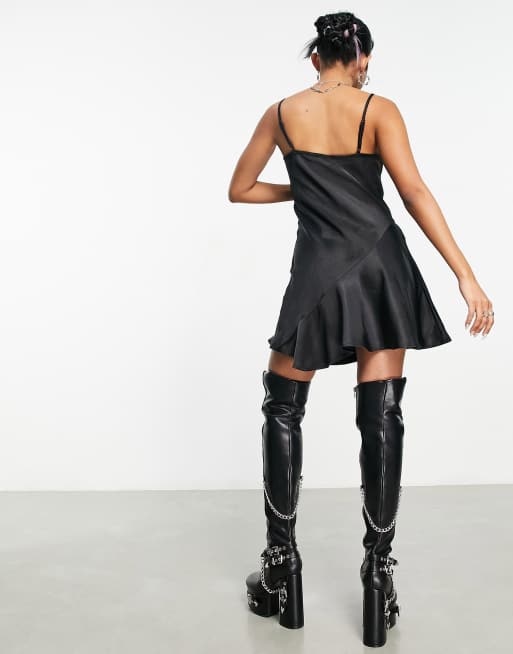 COLLUSION satin mini slip dress in black