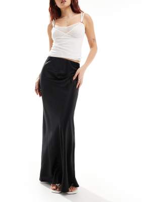 satin slip maxi skirt in black