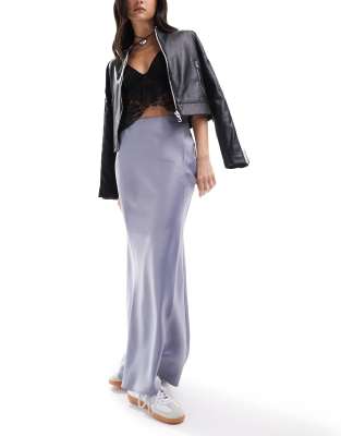 satin slip maxi skirt in gray