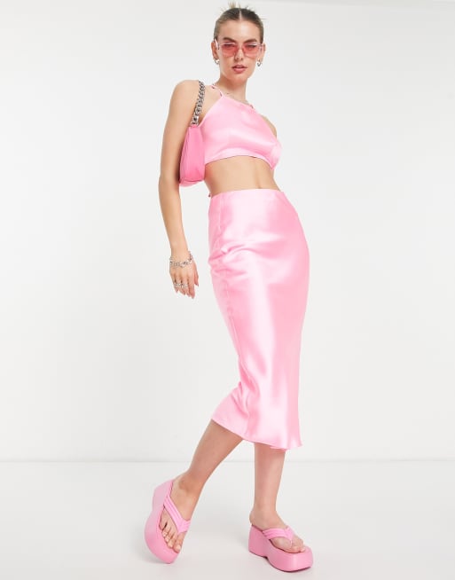 COLLUSION satin slip midi skirt in pink - part of a set | ASOS