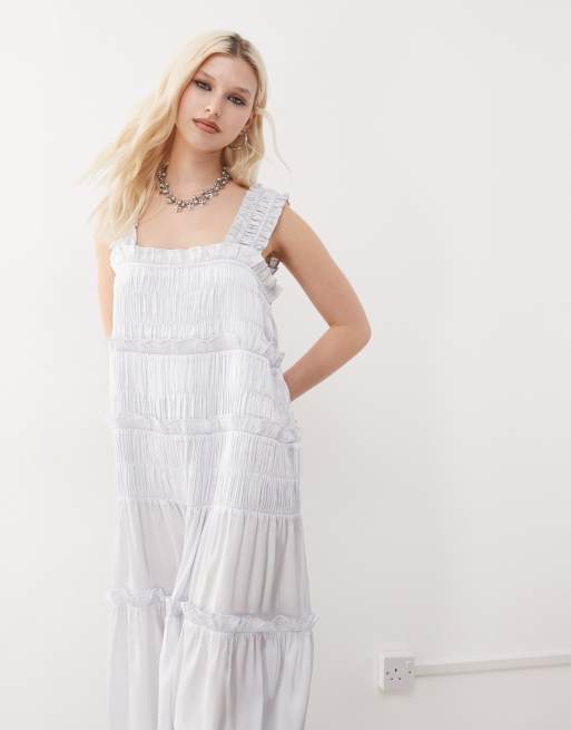 COLLUSION satin tiered maxi dress in light blue, 2 of 4
