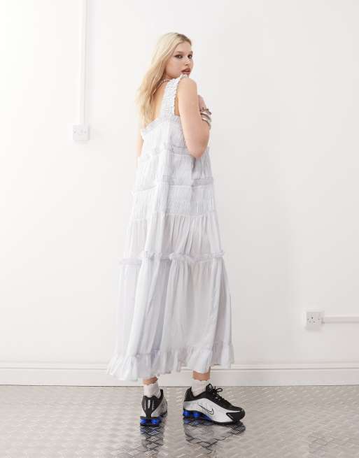 COLLUSION satin tiered maxi dress in light blue, 3 of 4