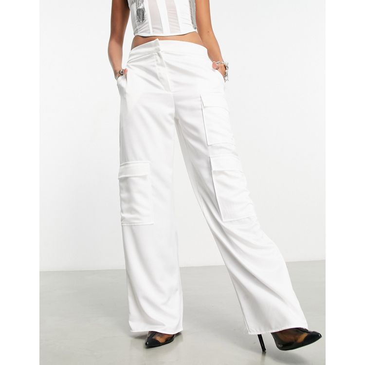 COLLUSION low rise straight leg cargo pants in white