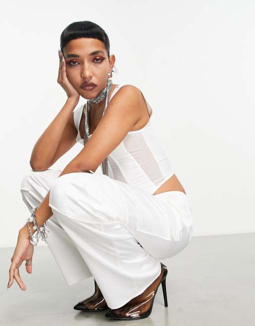 ASYOU satin cargo pant in white