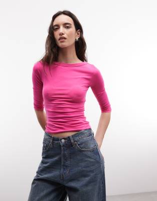 Collusion Sccop Neck 3/4 Sleeve In Pink