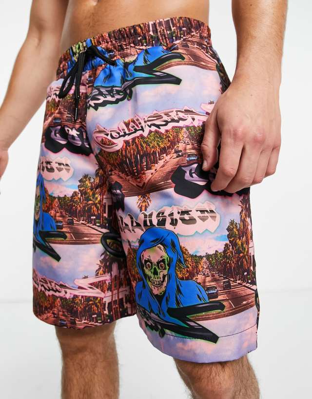 COLLUSION scenic print swim short in multi