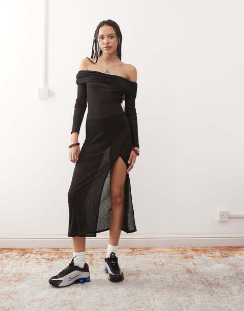 COLLUSION – Schulterfreies Maxikleid in transparentem Schwarz - view 1