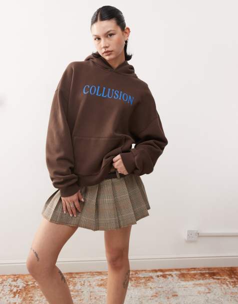 COLLUSION – Schwerer Kapuzenpullover in Braun mit Logostickerei - view 1