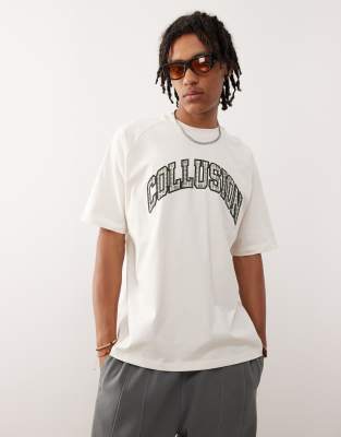 Schweres T-Shirt in Weiß mit Karo-Print Weiß L
