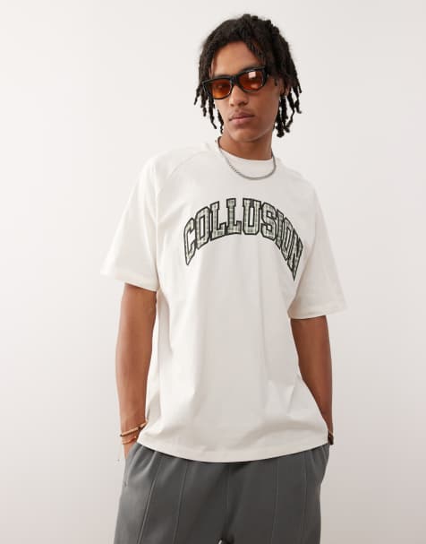 COLLUSION – Schweres T-Shirt in Weiß mit Karo-Print - view 1