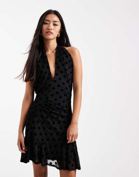 COLLUSION – Schwingendes Minikleid mit beflockten Polka Dots, überkreuztem Detail und Neckholder - view 1