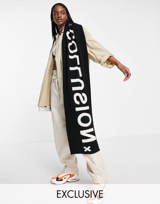 COLLUSION - Sciarpa unisex nera e bianca con logo