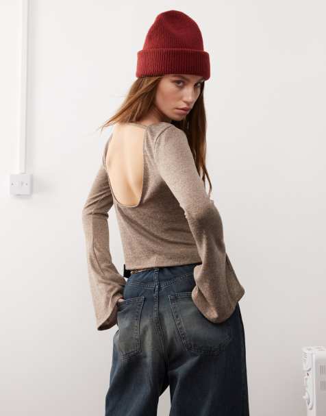 COLLUSION scoop back textured top with flare sleeve - view 1