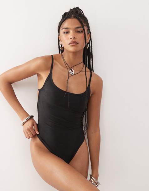 COLLUSION scoop neck and back swimsuit in black - view 1