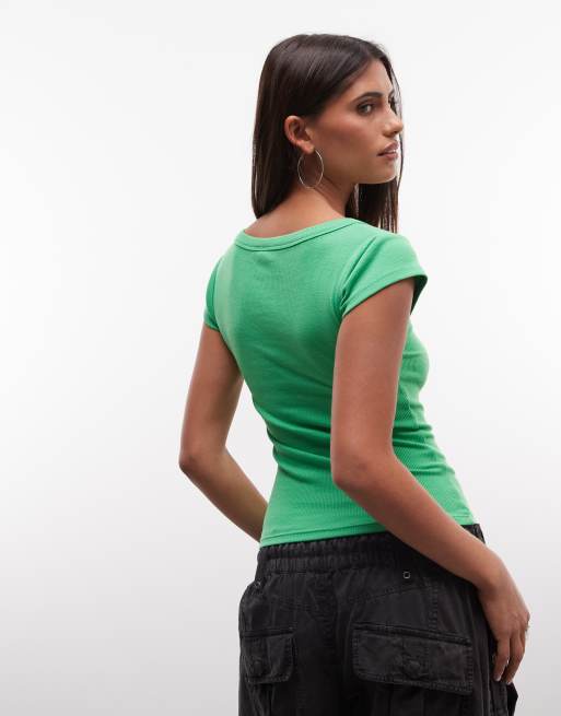 COLLUSION scoop neck baby tee in green, 4 of 4