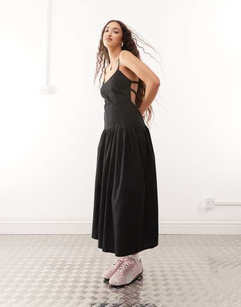 COLLUSION scoop neck drop waist maxi dress in black - view 1