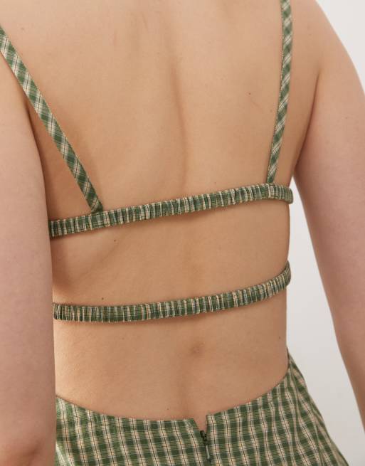 COLLUSION scoop neck drop waist maxi dress in green plaid-Multi