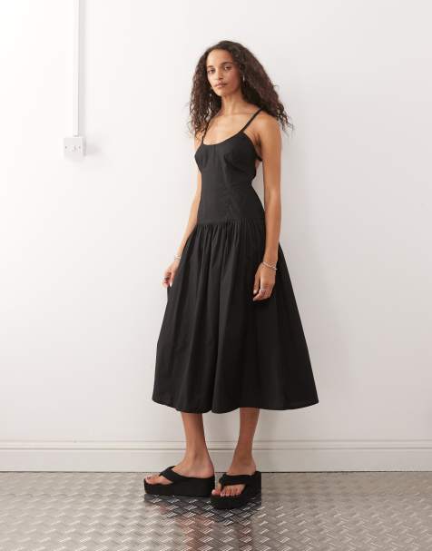 COLLUSION scoop neck dropped waist maxi dress in black - view 1