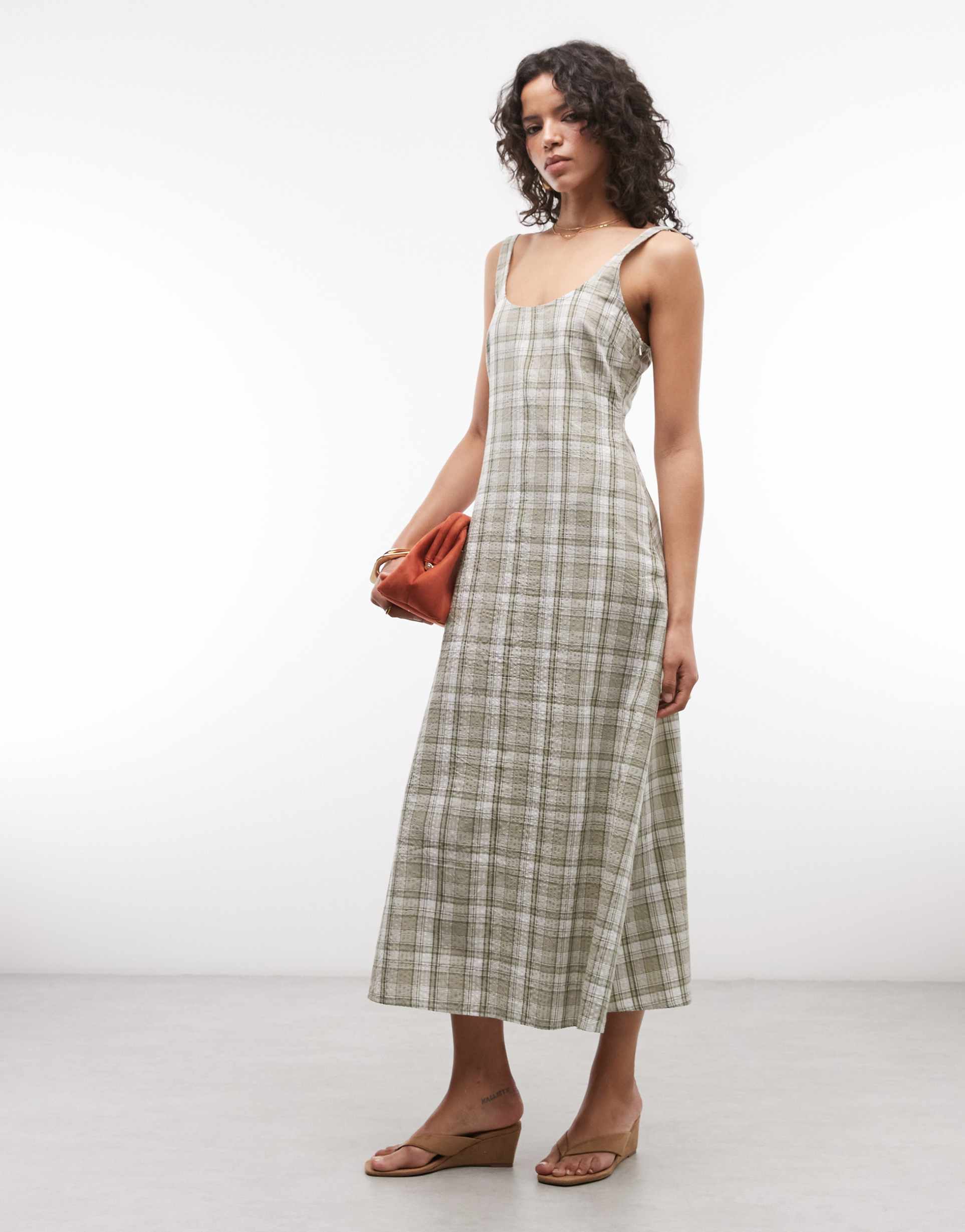 collusion scoop neck maxi dress in green check
