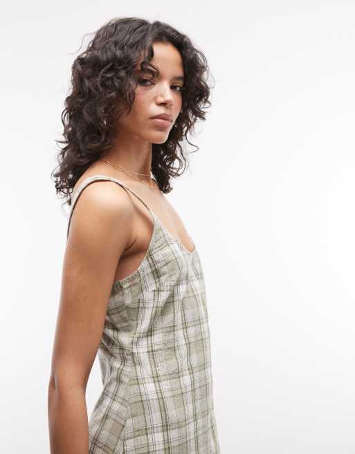 COLLUSION scoop neck maxi dress in green check | ASOS