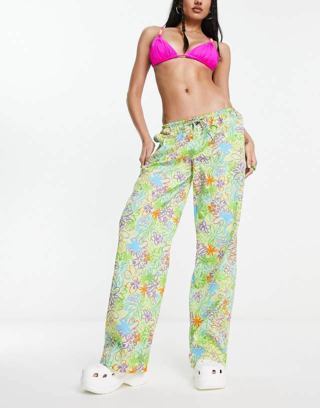 COLLUSION scribble floral beach pants in multi