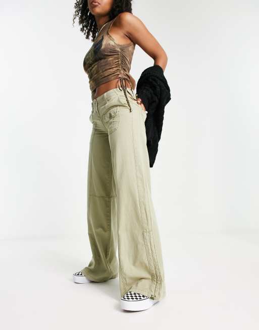 COLLUSION seam detail cargo pants in khaki