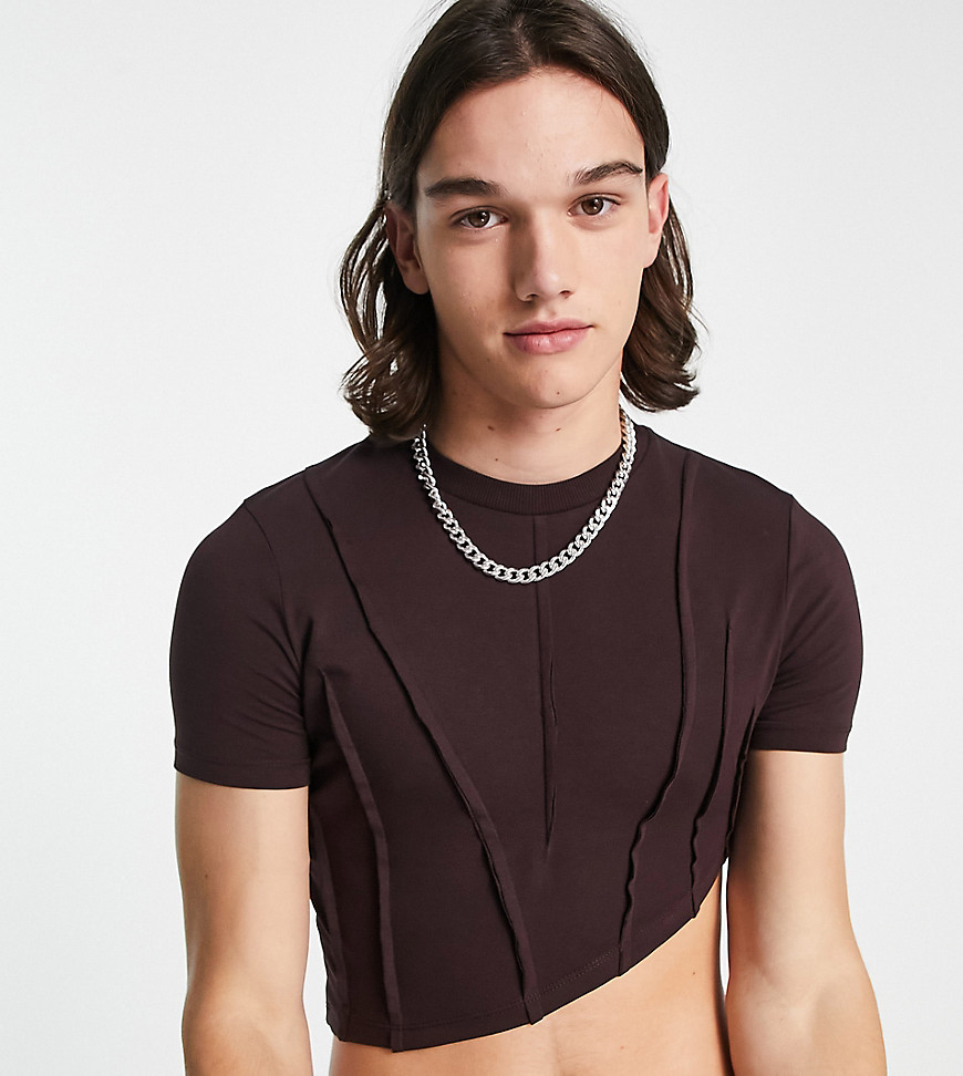 COLLUSION seam detail crop top in brown