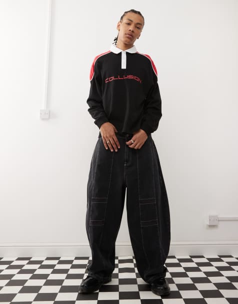 COLLUSION seam detail jogger jeans in black - BLACK - view 1