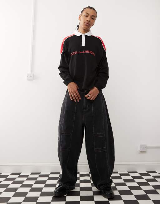 COLLUSION seam detail jogger style jeans in black