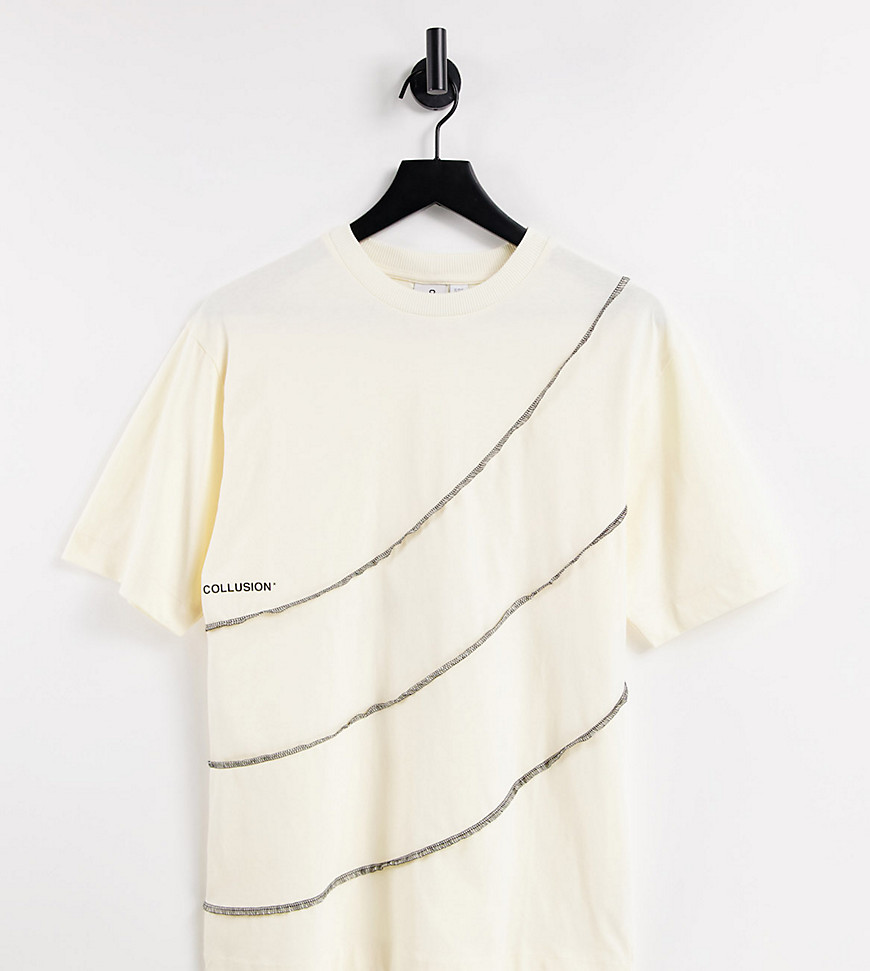COLLUSION seam detail oversized t-shirt in beige-Yellow