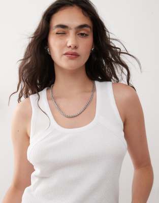 Collusion Seam Detail Waffle Knit Tank Top-white