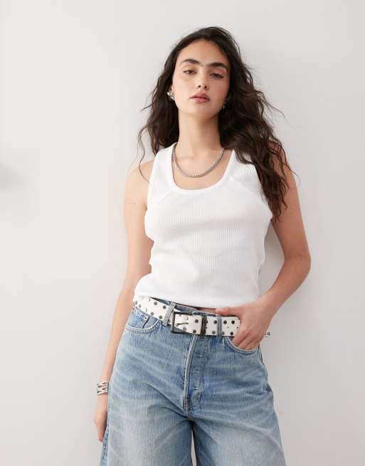COLLUSION seam detail waffle singlet