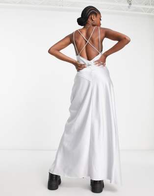 Collusion Seam Detailed Satin Maxi Dress In Silver