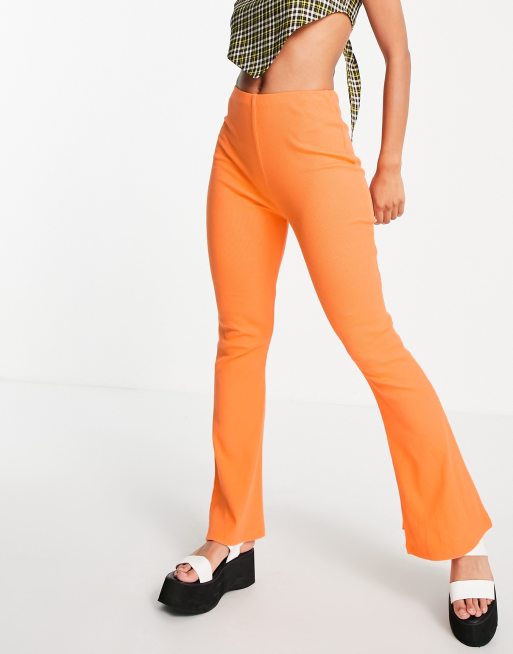 COLLUSION seam split legging flares in orange, 4 of 4