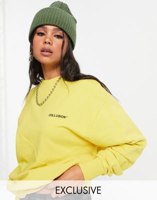 COLLUSION seamed detail branded sweatshirt in yellow - ASOS Price Checker