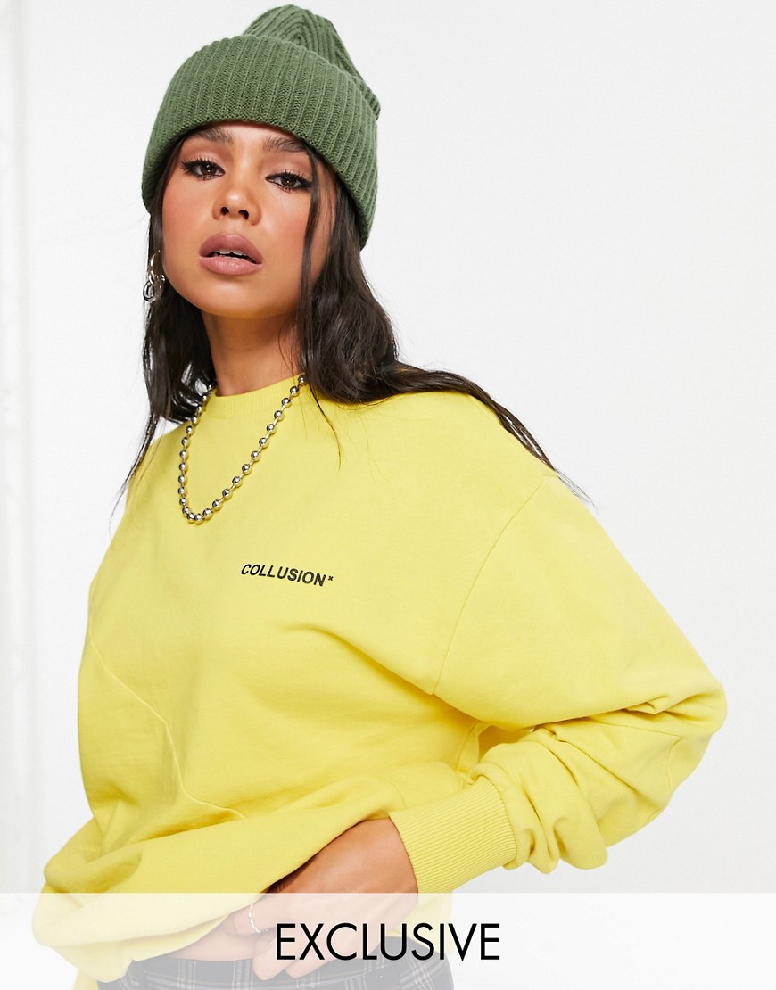 COLLUSION seamed detail branded sweatshirt in yellow