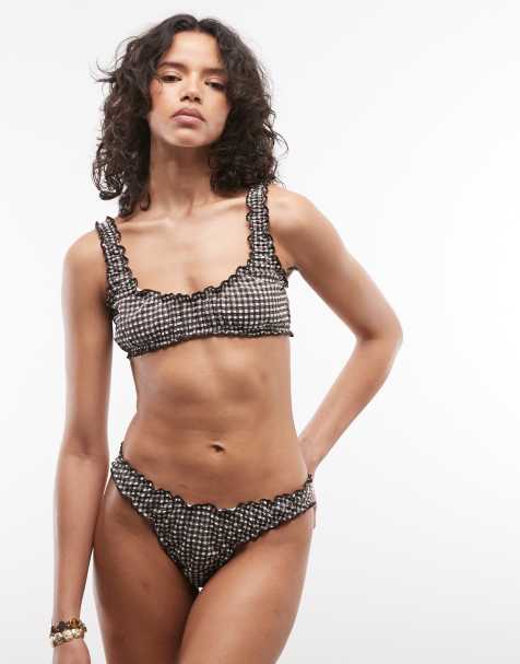 COLLUSION – Seersucker-Bikini in Braun mit Vichy-Karomuster - view 1