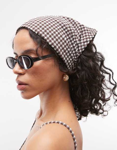 COLLUSION seersucker gingham headscarf in brown - view 1