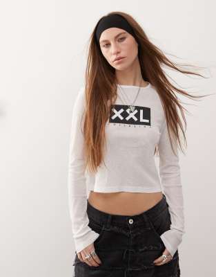 Collusion Semi Sheer Long Sleeve T-shirt With Front Graphic-gray