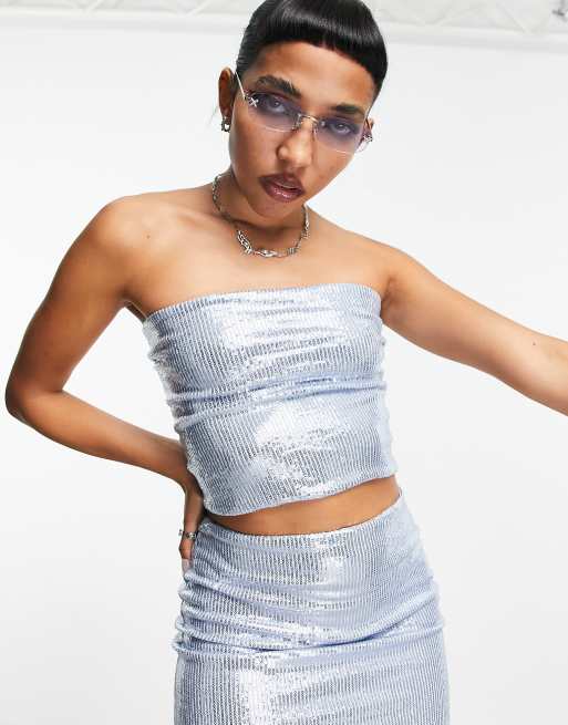 Blue sequin bandeau store top