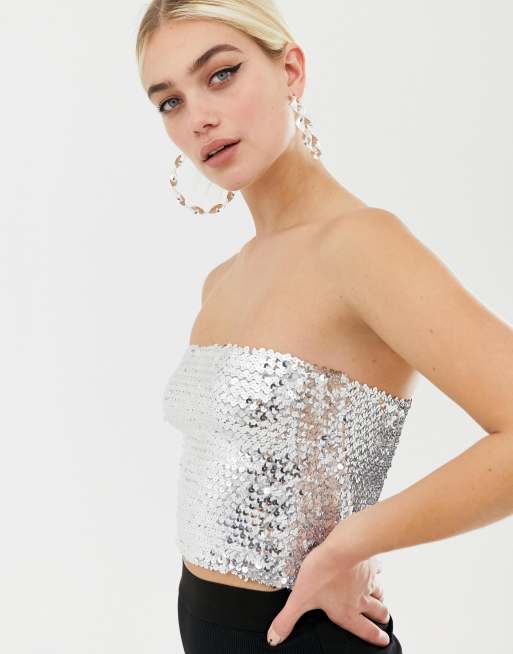 Parisian Sequin Bandeau Crop Top In Gold Part Of A Set