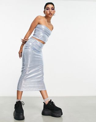 COLLUSION sequin maxi skirt co-ord in blue